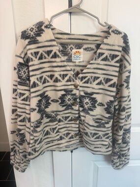 C&C California Cream & Charcoal Aztec Button-Front Cardigan
